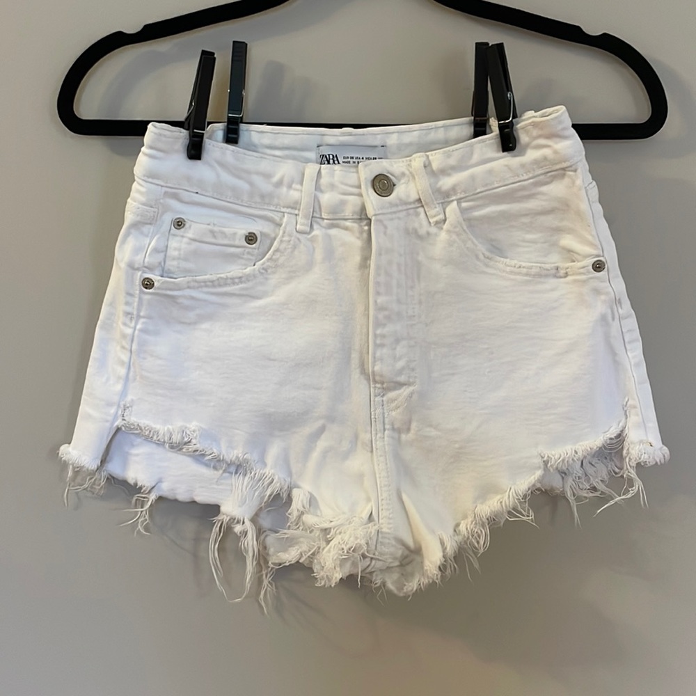 ZARA High Rise White Denim Shorts